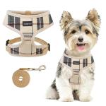 SCENEREAL Puppy Dog Harness with Leash Set for Small Medium Dogs, Soft Mesh Step in Pet Harnesses and Leash, No Chock Plaid Adjustable No Pull Vest