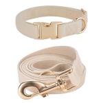 Ewinoom Soft Corduroy Dog Collar and Leash Set Adjustable Durable Wedding Dog Collars with Metal Buckle and Lead for Small Dogs,Beige