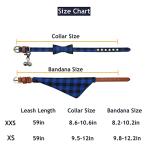 3PCS Bow Tie Dog Collar and Leash Set Plaid/Camo/Dots/Flower Dog Bandanas with Bell 3 Size Adjustable for Small Dogs Puppies and Cats (XS, Blue Plaid 1)