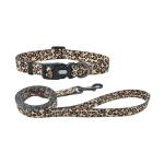 Olahibi Dog Collar Leash Set, Leopard Pattern, Polyester Material, Adjustable Collar and 5ft Matching Leash, for Medium Dogs.(M, Brown Leopard)