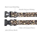 Olahibi Dog Collar Leash Set, Leopard Pattern, Polyester Material, Adjustable Collar and 5ft Matching Leash, for Medium Dogs.(M, Brown Leopard)