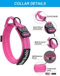 AUBELL Tactical Dog Collar and Leash Set, Reflective Adjustable Heavy Duty Military K9 Collars with Handle and Metal Buckle for Large Dogs, with Airtag Case and 2 Patches(Pink,L)