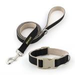 Plutus Pet Cotton Hemp Dog Collar and Leash Set, Adjustable Collar for Small, Medium, and Large Dogs, Heavy Duty and Soft on Skin, Black, S