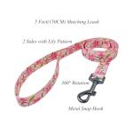 Olahibi Dog Collar and Leash Set, Lily Floral Pattern, Polyester Material, 5ft Leash, for Small Dogs.(S, Pink Lily)