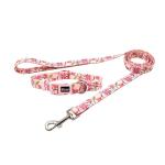 Olahibi Dog Collar and Leash Set, Lily Floral Pattern, Polyester Material, 5ft Leash, for Small Dogs.(S, Pink Lily)