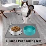 Silicone Pet Feeding Mats, 21"x15" Non-Silp Cat Dog Food Mat for Floors Waterproof, Placemats for Cats and Dogs Water Bowl, BPA Free Pet Feeding Supplies with Raised Edge Easy to Clean (Gray, Large)
