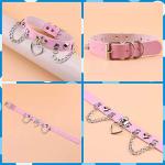 Dogs Pet Pink Leather Choker Collar with Chain Leash Set Heart Pendant Necklace Emo Gothic Accessories
