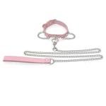 Dogs Pet Pink Leather Choker Collar with Chain Leash Set Heart Pendant Necklace Emo Gothic Accessories