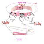 Dogs Pet Pink Leather Choker Collar with Chain Leash Set Heart Pendant Necklace Emo Gothic Accessories