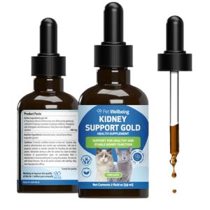 Pet Wellbeing Kidney Support Gold for Cats - Supports Normal Kidney Function & Detox, Healthy Hydration & Energy with Rehmannia & Dong Quai - NASC Certified & Vet-Formulated - 2 oz Liquid Formula