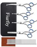 Fiurfiy 6-in-1 Dog Grooming Scissors - Professional Stainless Steel Hair Cutting Kit with Safety Rounded Tips, Ergonomic Soft-Grip Handles for Small & Large Dogs, Cats