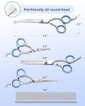 Fiurfiy 6-in-1 Dog Grooming Scissors - Professional Stainless Steel Hair Cutting Kit with Safety Rounded Tips, Ergonomic Soft-Grip Handles for Small & Large Dogs, Cats