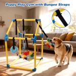 Lonepetu Puppy Play Gym with 8 Hanging Toys, Indoor Jungle Gym Toys for Small Dogs with PVC Frame, Interactive Puppy Toy with Bungee Straps for Entertainment Funny Teething and Mental