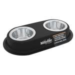 Master Pet Supply Double Dog Bowls Set with Elevated Base and 2 (8 oz) Stainless Steel Removable Dishes (Black Velvet) – Double Cat Food Water Bowl, Dog Puppy Food Bowl Set, Rust Resistant