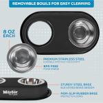 Master Pet Supply Double Dog Bowls Set with Elevated Base and 2 (8 oz) Stainless Steel Removable Dishes (Black Velvet) – Double Cat Food Water Bowl, Dog Puppy Food Bowl Set, Rust Resistant