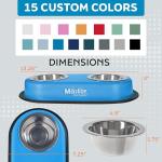 Master Pet Supply Double Dog Bowls Set with Elevated Base and 2 (8 oz) Stainless Steel Removable Dishes (Black Velvet) – Double Cat Food Water Bowl, Dog Puppy Food Bowl Set, Rust Resistant