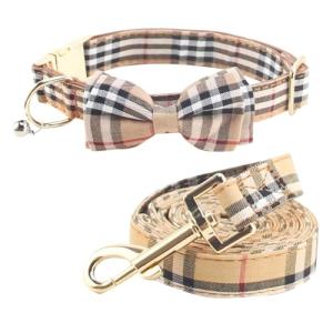 Yizepet Dog Collar and Leash with Bow Tie - Adjustable pet Collar for Dogs with Metal Buckle Collar, Stylish Pattern for Small Medium or Large Boy and Girl Dog and Cat