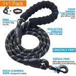 Ladoogo Reflective Dog Collar Padded with Soft Neoprene Breathable Adjustable Nylon Dog Collars for Small Medium Large Dogs (Medium (Pack of 1), Black Collar+Leash)