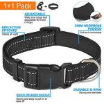 Ladoogo Reflective Dog Collar Padded with Soft Neoprene Breathable Adjustable Nylon Dog Collars for Small Medium Large Dogs (Medium (Pack of 1), Black Collar+Leash)