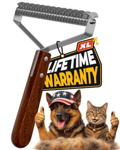 Extra Large 2-Sided Undercoat Rake for Dogs & Cats, Dog Brush for Shedding Remove Mats, Dematting Comb, Safe&Gentle Grooming Brush for German Shepherds Medium to Long-Haired Pets,Premium Wooden Handle