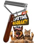 Extra Large 2-Sided Undercoat Rake for Dogs & Cats, Dog Brush for Shedding Remove Mats, Dematting Comb, Safe&Gentle Grooming Brush for German Shepherds Medium to Long-Haired Pets,Premium Wooden Handle