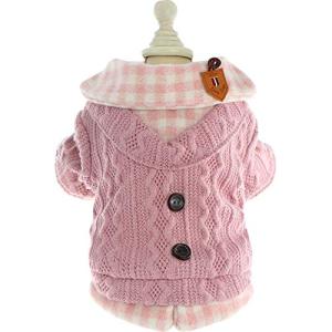 Dog Princess Sweater for Small Dogs Thick Shirt Plaid Clothes Costume Pet Girl Cute Coat Outfits Fall Costumes Winter Dog Sweaters (XS,Pink)