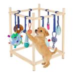 Retyion Wooden Puppy Play Gym for Small Dogs, Puppy Jungle Gym with 8 Hanging Toys, Wood Frame Indoor Puppy Gym with Dog Enrichment Toys for Puppies and Small Pets