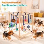 Retyion Wooden Puppy Play Gym for Small Dogs, Puppy Jungle Gym with 8 Hanging Toys, Wood Frame Indoor Puppy Gym with Dog Enrichment Toys for Puppies and Small Pets