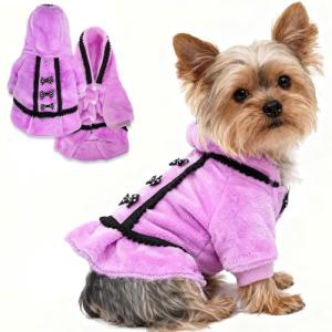 Winter Dog Dress for Small Dogs Girl Puppy Sweater Dog Sweaters Fleece Warm Puppy Dresses with Leash Hole Cute Pink Clothes Bowtie Chihuahua Sweaters Pet Doggie Oufit (Purple, Small)