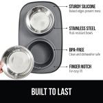 GORILLA GRIP Feeding Mat Set, Patent Pending 100% Waterproof BPA Free Silicone, Stainless Steel Cat and Dog Bowls, Slip Resistant, High Edges Catch Water Food, US Designed Pet Accessories, 2 Cup Gray