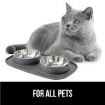 GORILLA GRIP Feeding Mat Set, Patent Pending 100% Waterproof BPA Free Silicone, Stainless Steel Cat and Dog Bowls, Slip Resistant, High Edges Catch Water Food, US Designed Pet Accessories, 2 Cup Gray