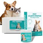 LEOARWE Pet Wipes 3-in-1 Kit for Dogs & Cats - Pet Cleaning Gloves, Ear Cleaner Finger Wipes & Body Wipes, Hypoallergenic Thickened Formula, Deodorizing & Rinse-Free for Grooming Travel