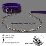 Gothic Leather Choker Collar, PU Leather Fur Lined Collars Necklace with Long and Durable Detachable Leash Chain Pet Collars, Purple