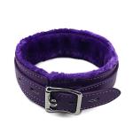 Gothic Leather Choker Collar, PU Leather Fur Lined Collars Necklace with Long and Durable Detachable Leash Chain Pet Collars, Purple