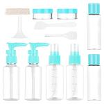 Vitog Travel Bottles Kit, TSA Approved Leak Proof Portable Toiletry Containers Set, Clear flight size PET Cosmetic Containers for Lotion, Shampoo, Cream, Soap, Set of 11 (Blue+Plastic)