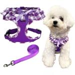 SuperBuddy Upgraded Soft Mesh Dog Harness, Super Breathable Lightweight Pet Harnesses for Puppy Dogs Outdoor Walking, Purple Dog Harness and Dog Leash Set Packing -Small