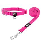 azuza Nylon Dog Collar and Leash Set, Strong & Durable Basic Style Leash and Collar with ID Tag Ring, Available in Multiple Lengths for Puppy and Small Dogs, Hot Pink,XS