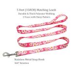 Olahibi Dog Collar and Leash Set, Cute Pink Daisy Pattern, Polyester Material, 5ft Leash, for Small Dogs.(Small, Pink Daisy)