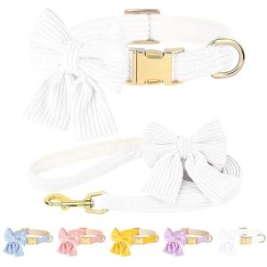 Dog Collar and Leash Set - Metal Buckle Adjustable Puppy Collar, Cute Dog Collar and Leash Set with Flower Bow Tie, Puppy Collar with 5 FT Leash, Soft & Comfortable Collar for Small Medium Dogs-S
