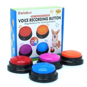 Gelabur Set of 4 Dog Buttons for Communication, Voice Recordable Buttons for Classroom, Dog Training Talking Buttons Starter Set, Pet Easy Speaking Buttons Tools