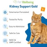 Pet Wellbeing Kidney Support Gold for Cats - Supports Normal Kidney Function & Detox, Healthy Hydration & Energy with Rehmannia & Dong Quai - NASC Certified & Vet-Formulated - 2 oz Liquid Formula