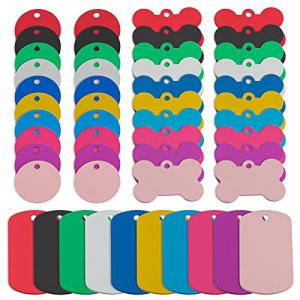 Framendino, 60 Pack Pet ID Tag Colorful Blank Double Sided Aluminum Charms for Dog Cat DIY Crafts Jewelry Making 10 Colors 3 Different Shapes