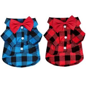 Tongcloud 2 Pack Plaid Dog Shirts - Puppy & Cat Shirts for Small Dogs & Cats - Red & Blue, Medium - Birthday Party & Holiday Photo