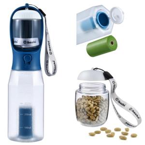 Cibaabo Dog Water Bottle with Food Container & Poop Bag Holder, Travel Water Bowl, Portable Pet Dispenser, Dog Gifts Stuff Accessories Items, Puppy Essentials for Yorkie Chihuahua Walking Hiking
