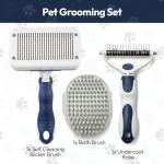 BPG Pet Grooming Tools for Dogs & Cats- 3 Piece Dog Grooming Kit, Slicker Brush, Bath Brush And Undercoat Rake- Non-Slip Easy To Use Deshedding Tools For All Coat Types- Brooklyn Pet Gear