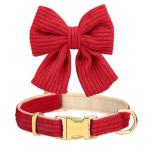 Didog Cute Small Dog Harness Collar and Leash Set with Bowtie, Breathable Soft Mesh Padded Puppy Harness, Christmas Dog Harness for for Parties, Holiday Gatherings & Gifts, Red, M