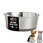 GORILLA GRIP Set of 2 Dog Bowls, Heavy Duty Metal Food and Water Bowl for Feeding Dogs and Cats, Dishwasher Safe, Rust Resistant Stainless Steel, BPA Free Rubber Base, Holds 2 Cups (16 fl oz), Gray
