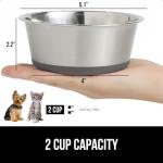 GORILLA GRIP Set of 2 Dog Bowls, Heavy Duty Metal Food and Water Bowl for Feeding Dogs and Cats, Dishwasher Safe, Rust Resistant Stainless Steel, BPA Free Rubber Base, Holds 2 Cups (16 fl oz), Gray