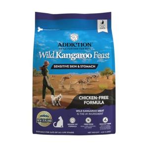 Addiction Wild Kangaroo Feast Dry Cat Food – Limited Ingredients, Novel Protein for Cats with Sensitive Skin & Stomach – Chicken Free & Grain-Free - Made in New Zealand 4lb
