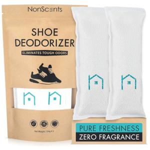 NonScents Shoe Deodorizer 1-Pack (2 Count) - Odor Eliminator, Air Freshener, Smell Absorber, Scent Remover for Shoes, Gym Bags, Soccer Cleats, Closets, Pet Area, Reusable - Shoe Deodorant